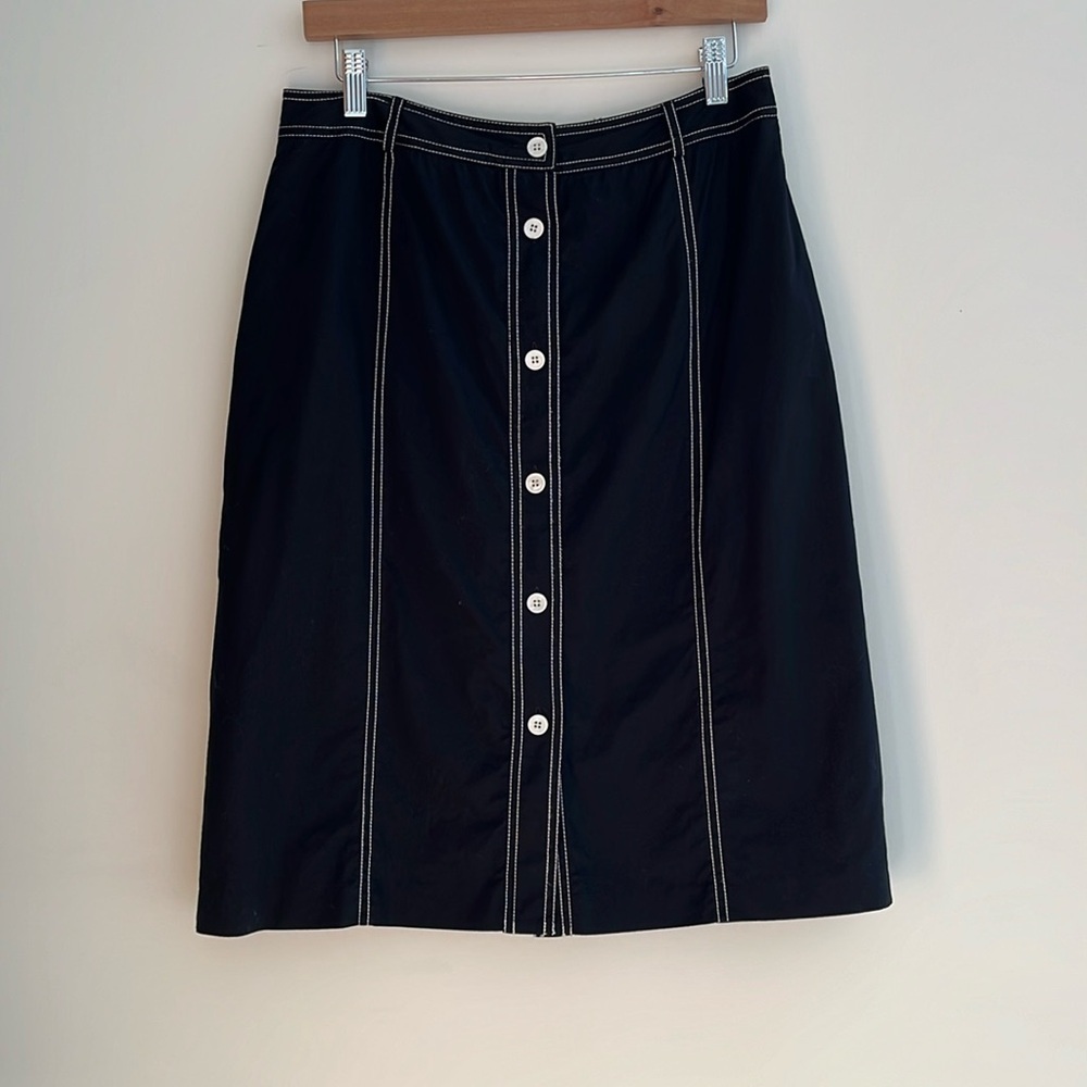 STUDIO JAX Vintage Button Front Lined A Line Skirt Contrast Stitching Collegiate